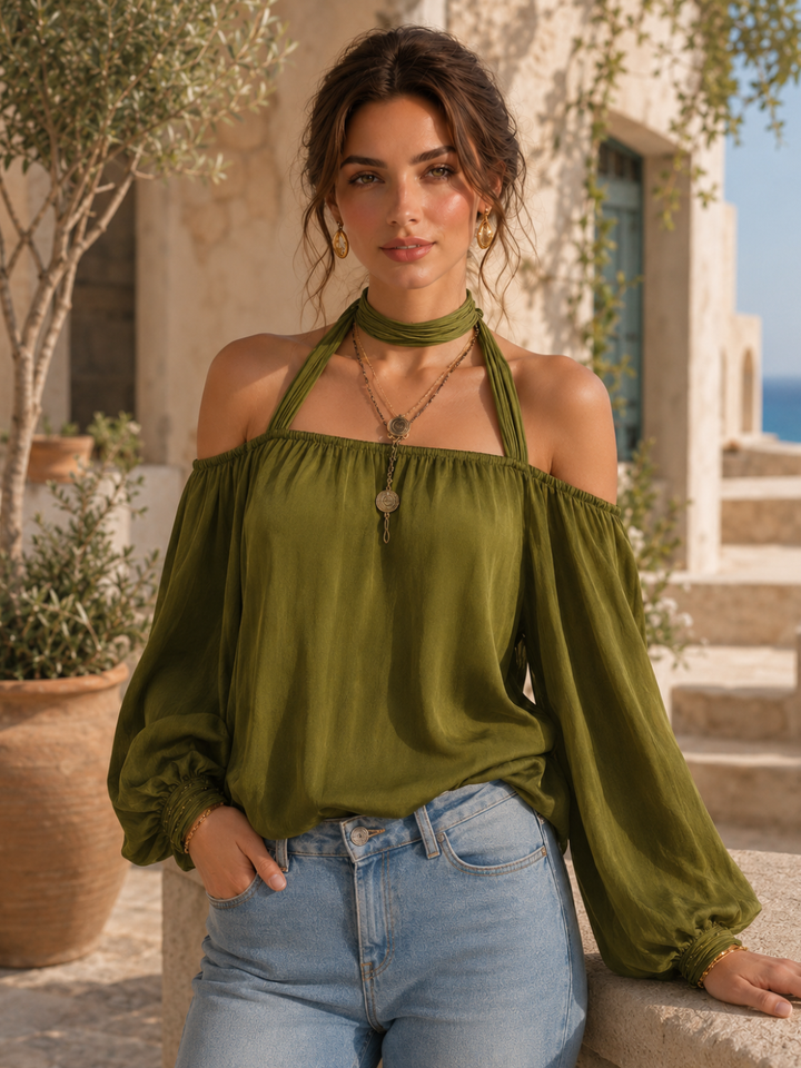Chiara Rust Brown Off-Shoulder Resort Blouse