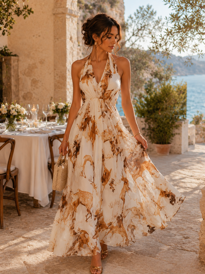 Marina Ivory Floral Halter Maxi Dress