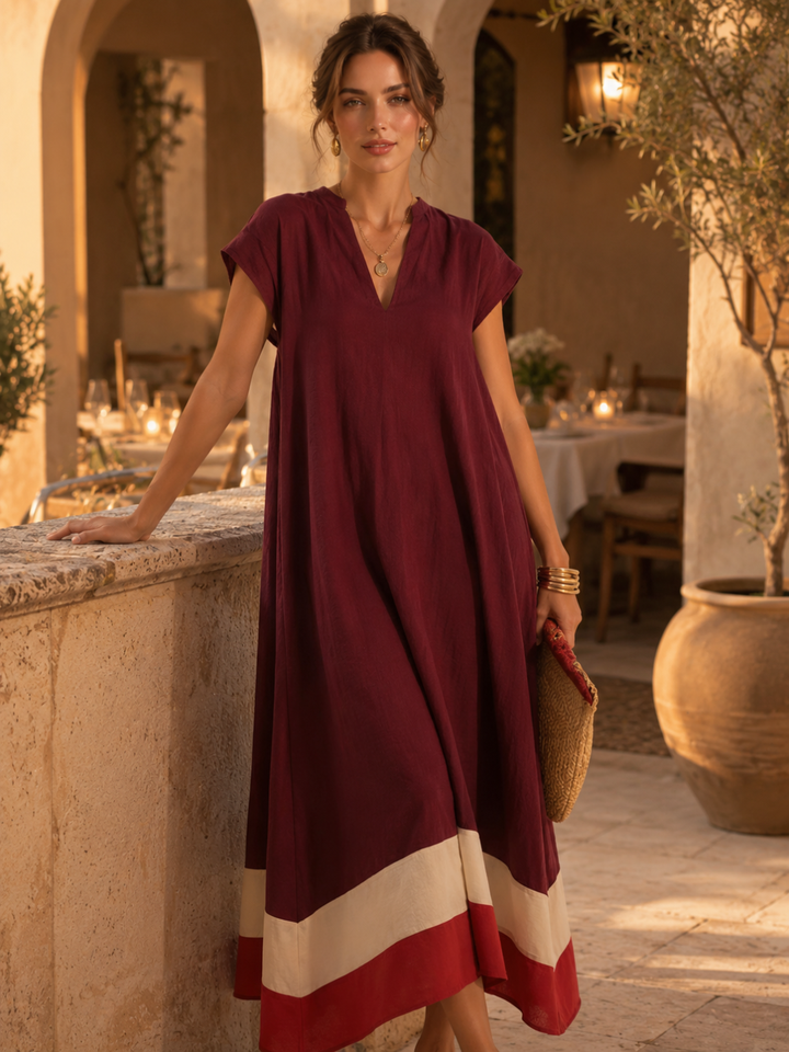 Noemi Burgundy Contrast Hem Kaftan Dress
