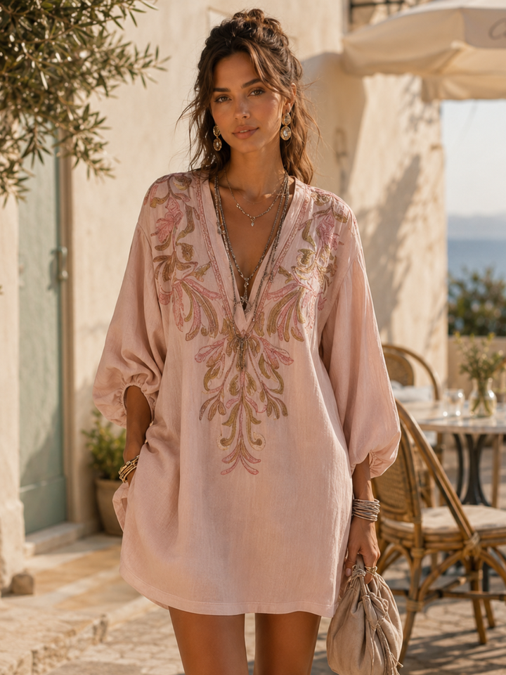 Zara Blush Pink Embroidered Tunic Dress