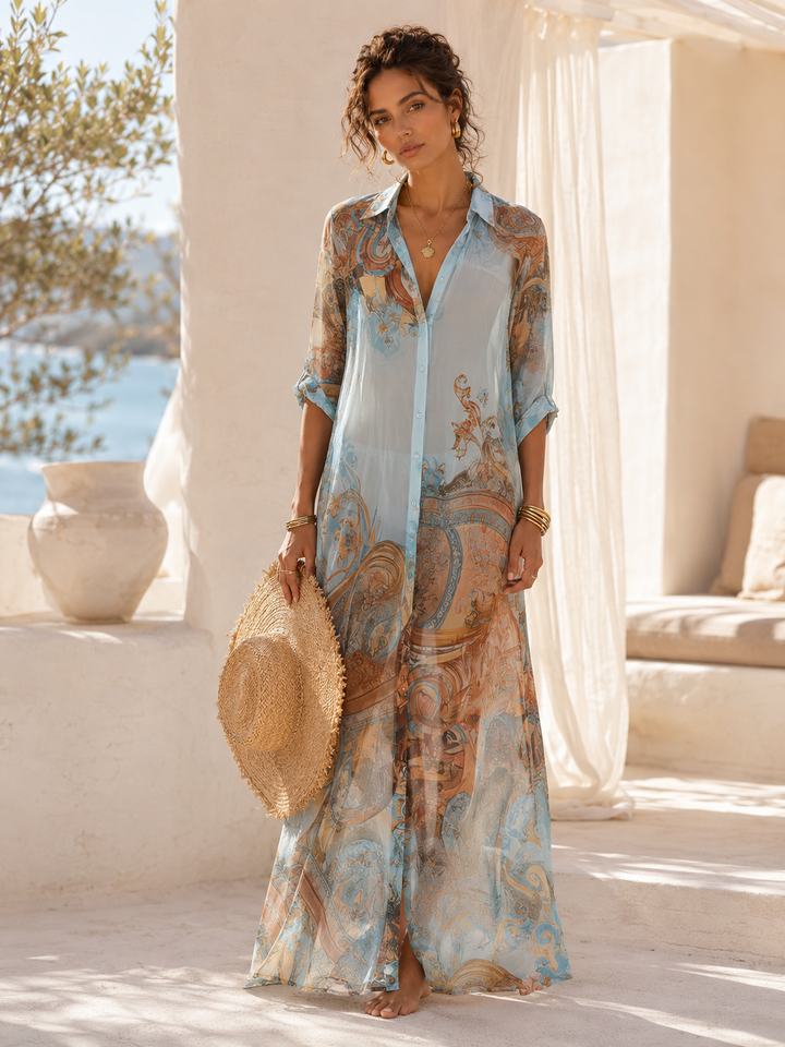 Cecilia Blue Print Kaftan Maxi Dress