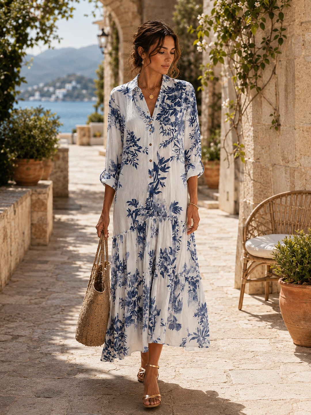 Chiara Blue Floral Shirt Dress