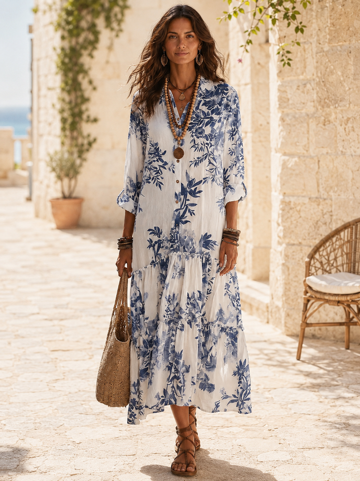 Chiara Blue Floral Shirt Dress