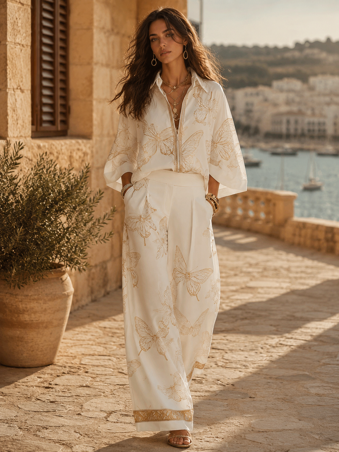 Serena Ivory Embroidered Kaftan Set