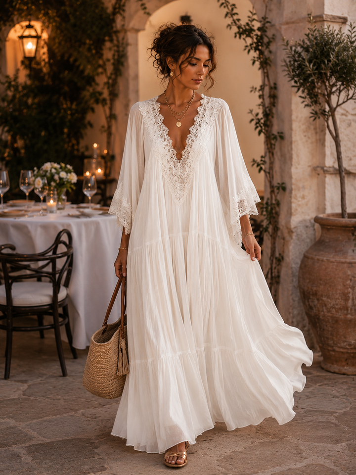 Solene White Lace Maxi Dress