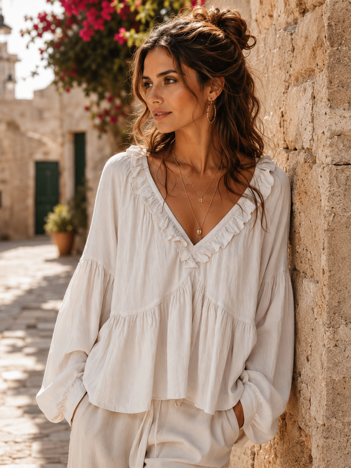 Yara White Ruffle Resort Blouse