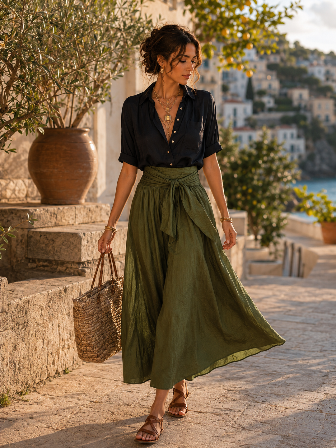 Zinnia Black Olive Resort Skirt Set