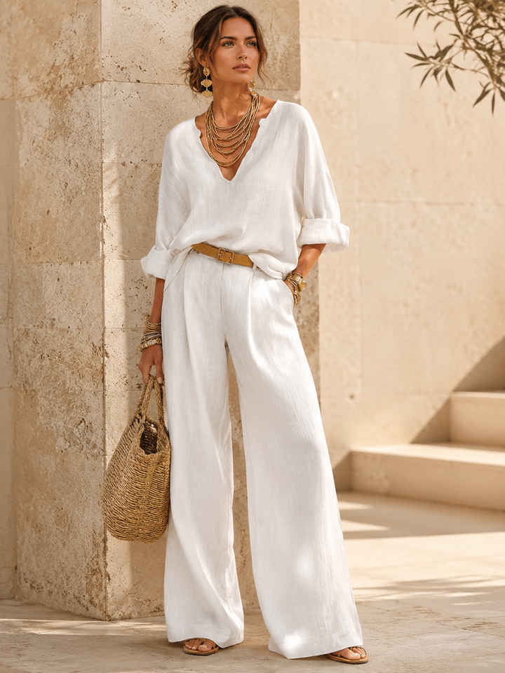 Clara White Wide-Leg Pants Set