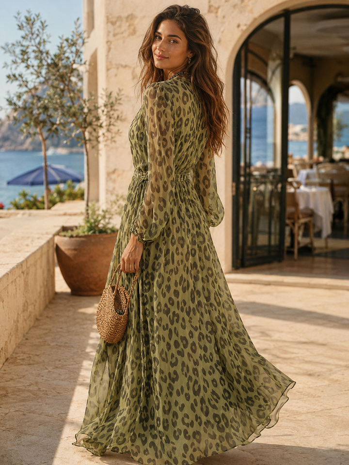 Marella Green Leopard V-Neck Maxi Dress