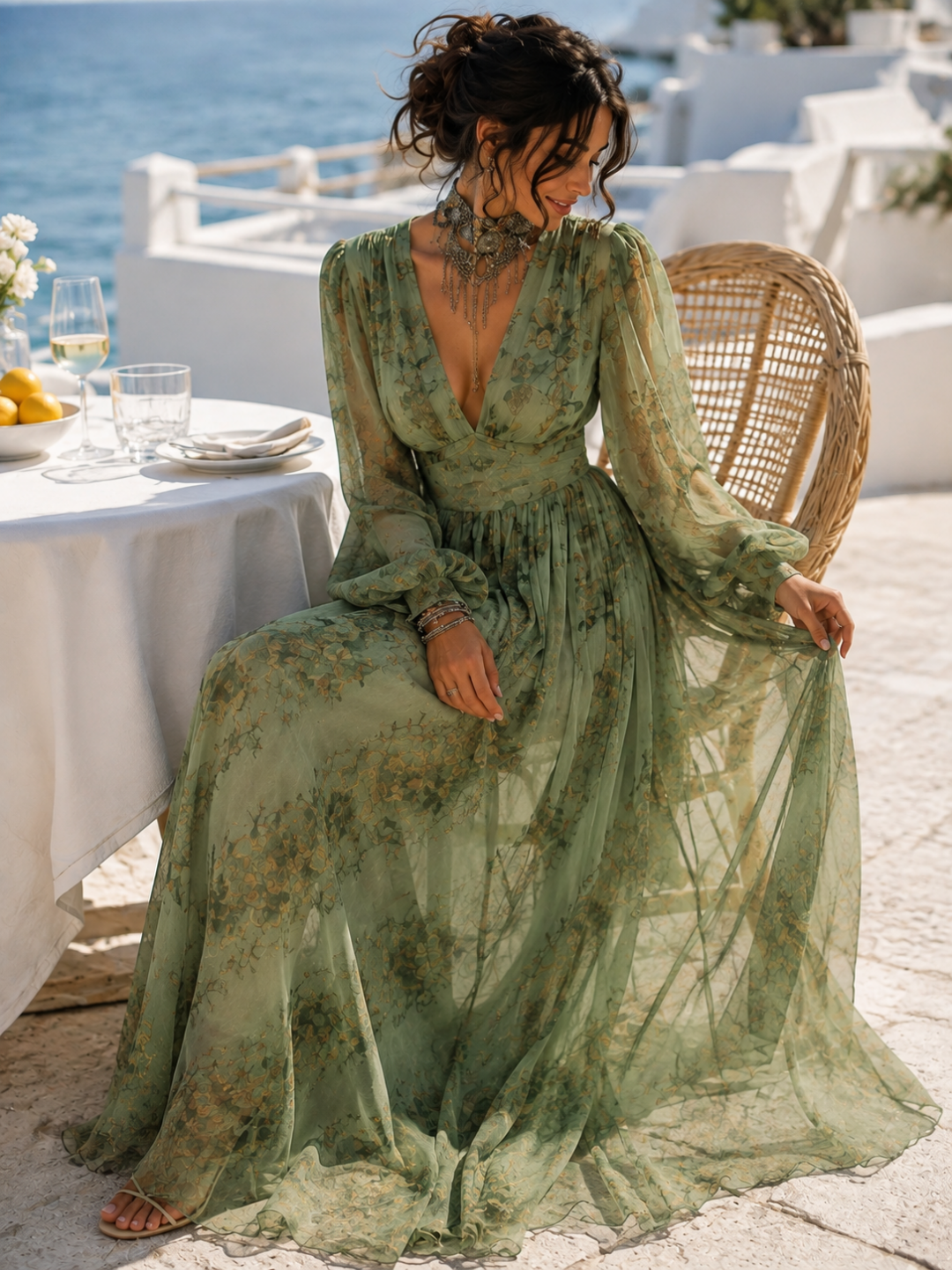Elena Sage Floral Ruffle Maxi Dress