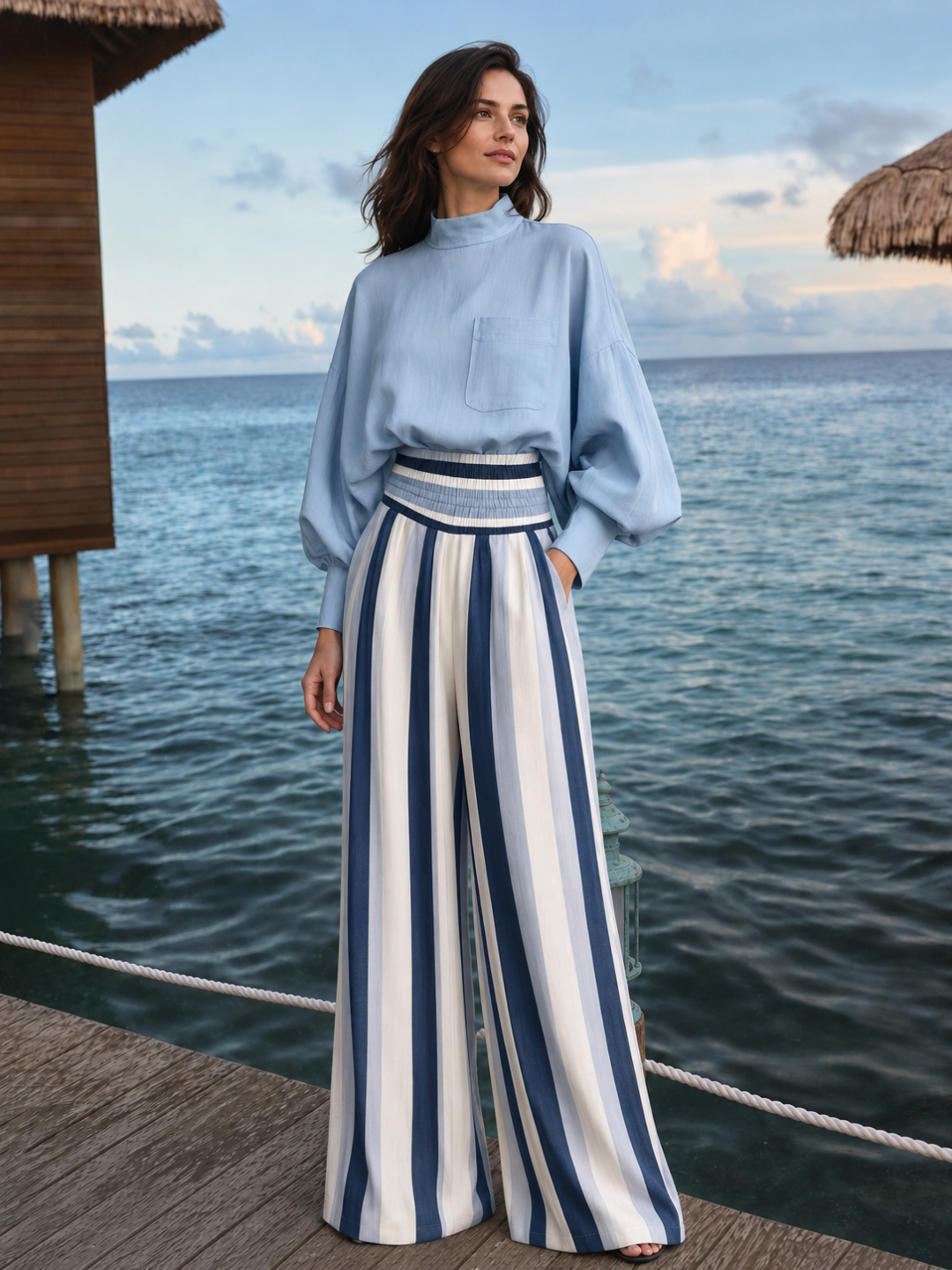 Vittoria Satin Striped Two-Piece Set