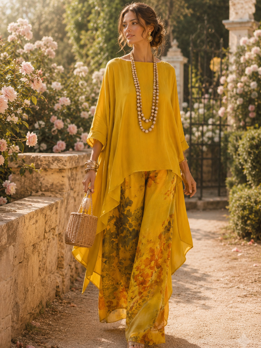 Soleil Blue Tunic and Floral Harem-Pant Set