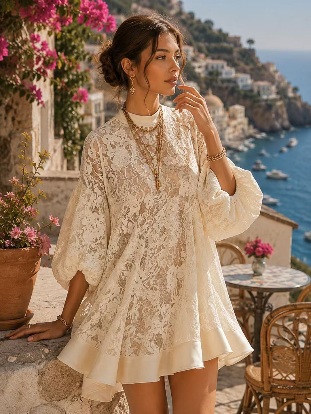 Bianca Ivory Lace Poncho Cover-Up Dress
