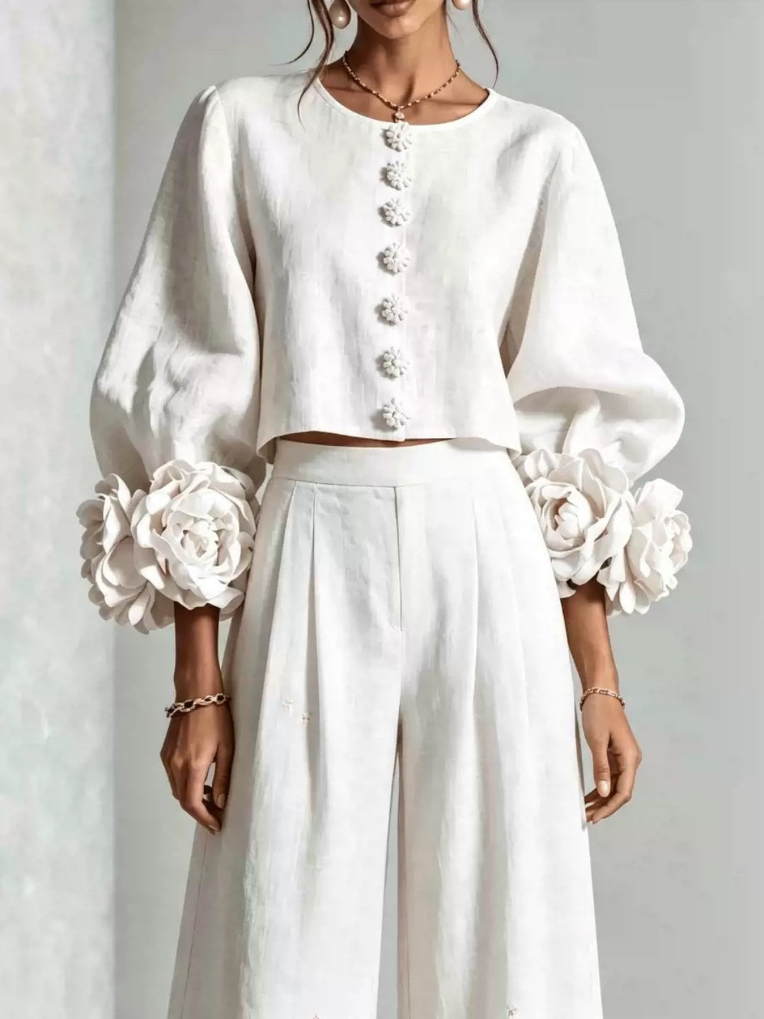 Luciana Statement-Cuff Top & Trouser Set