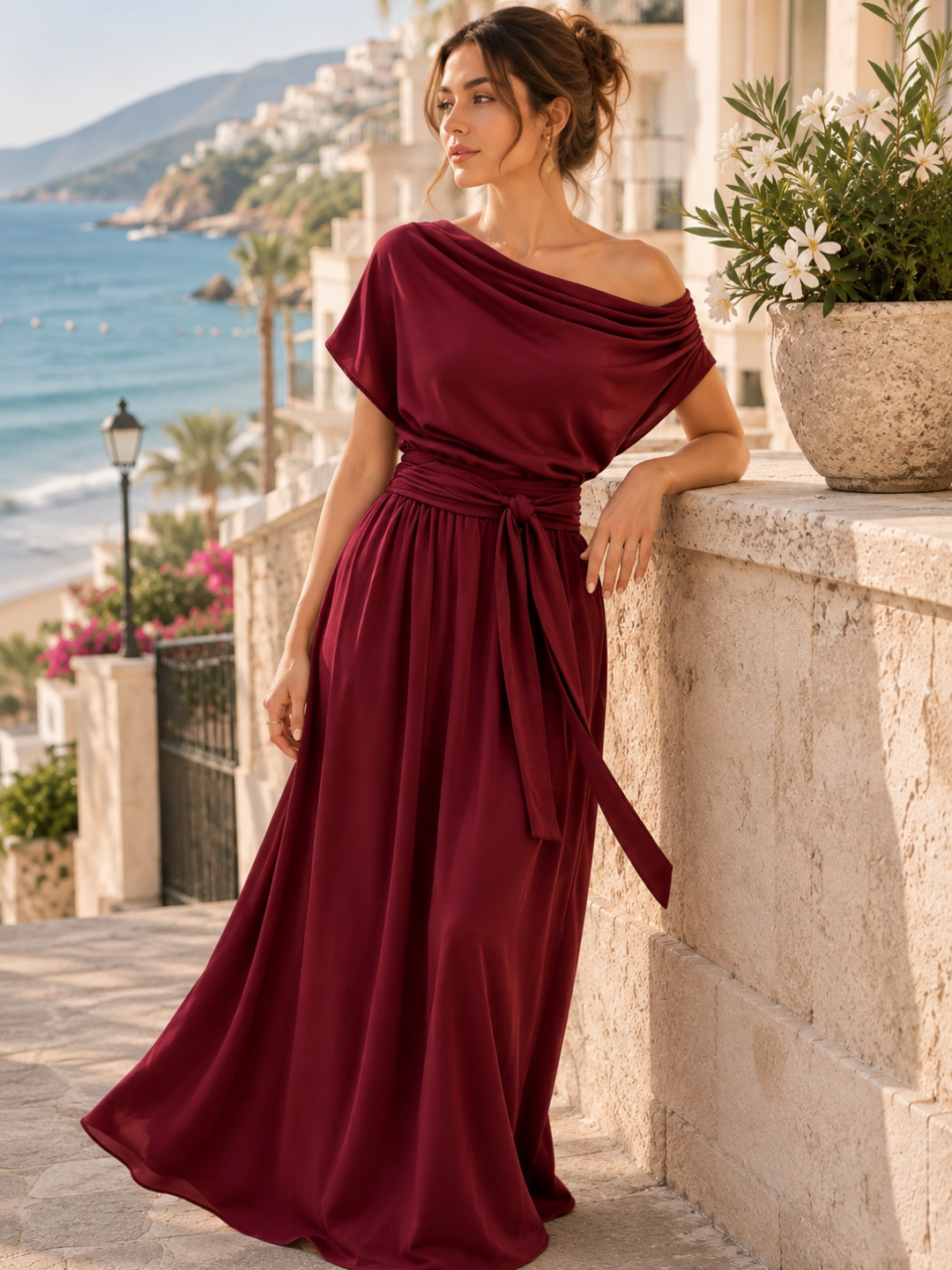 Celeste Mint Draped Belted Maxi Dress
