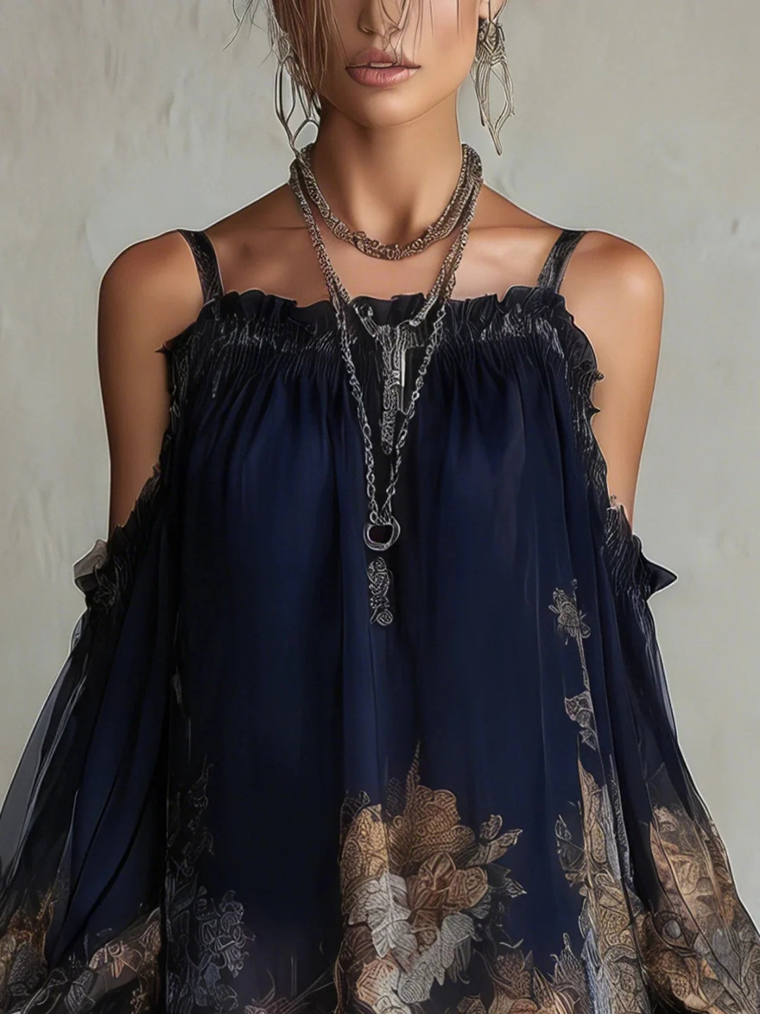 Marina Navy Floral Chiffon Mini Dress