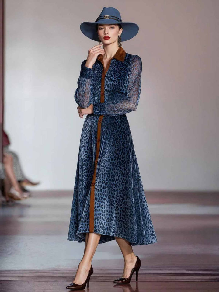 Nerina Navy Animal-Print Belted Maxi Dress