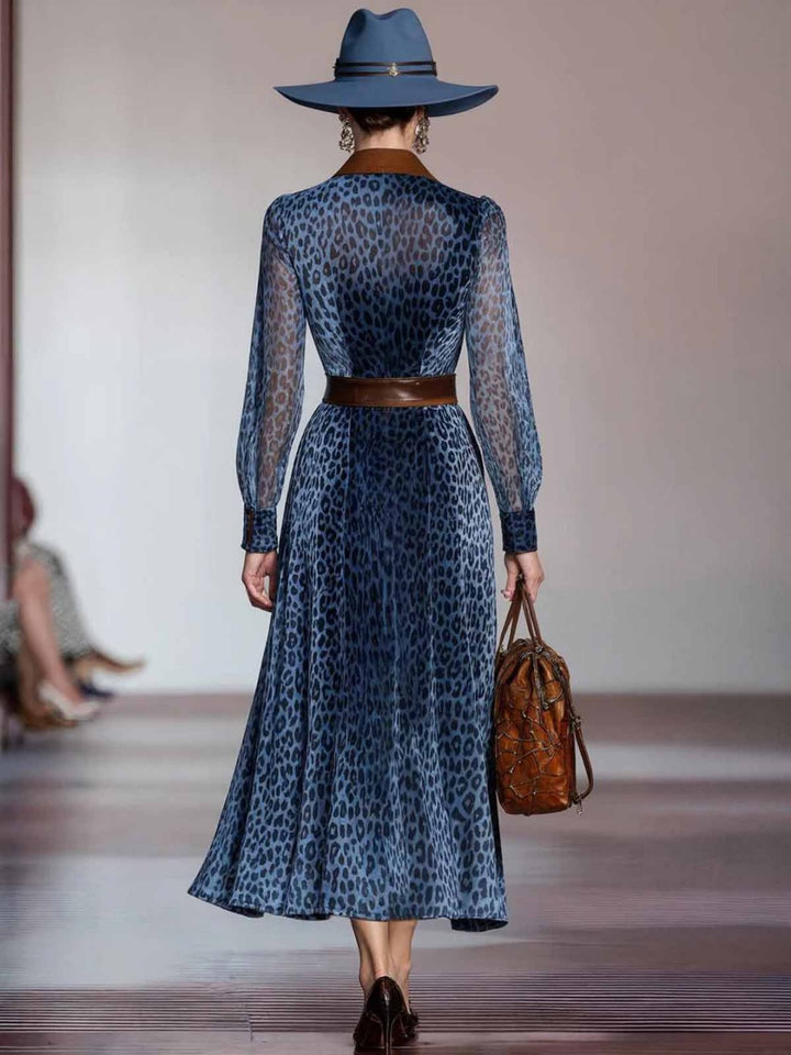 Nerina Navy Animal-Print Belted Maxi Dress