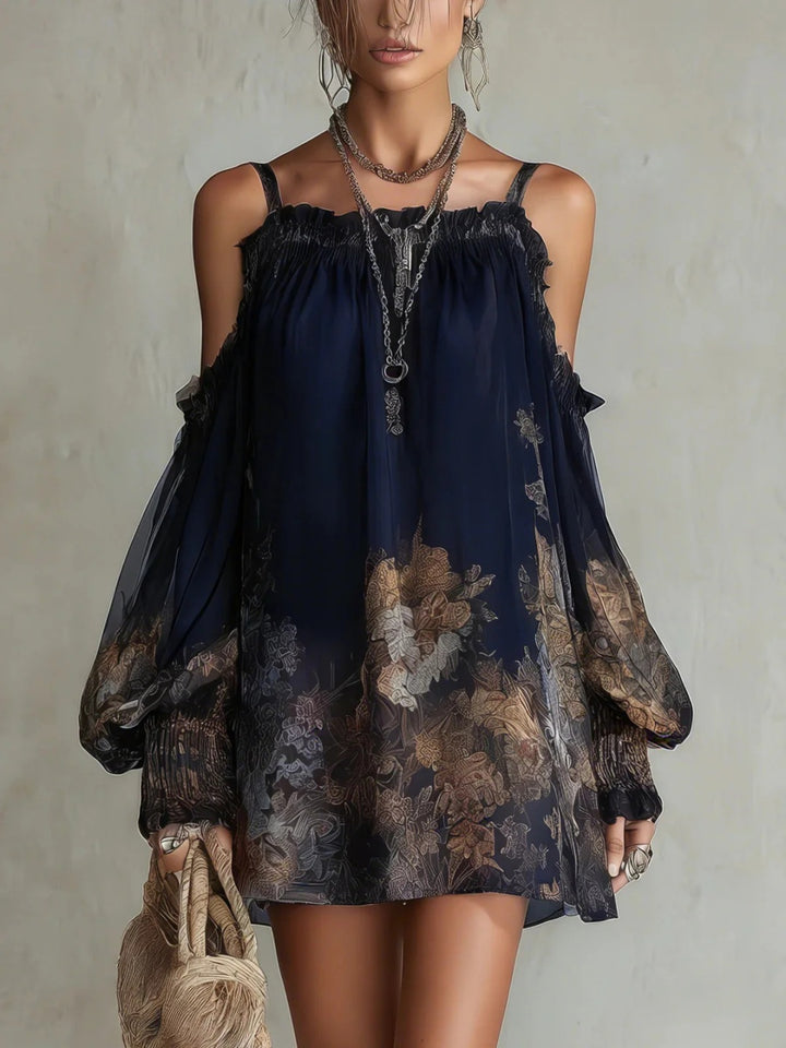 Marina Navy Floral Chiffon Mini Dress
