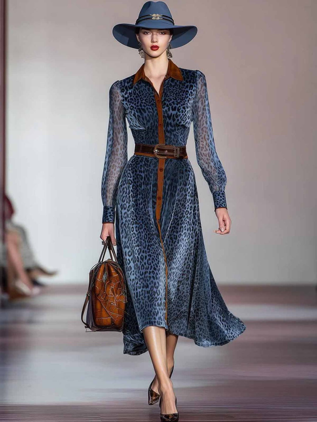 Nerina Navy Animal-Print Belted Maxi Dress